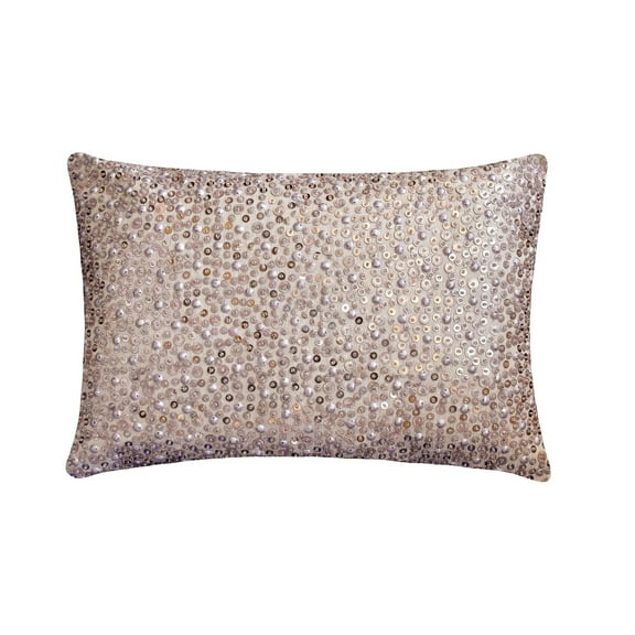 Decorative Silver 12"x16" (30x40 cm) Lumbar Pillow Cover, Silk Sequins Beaded & Textured Oblong Pillow, Abstract Pattern Modern Style - Silverware