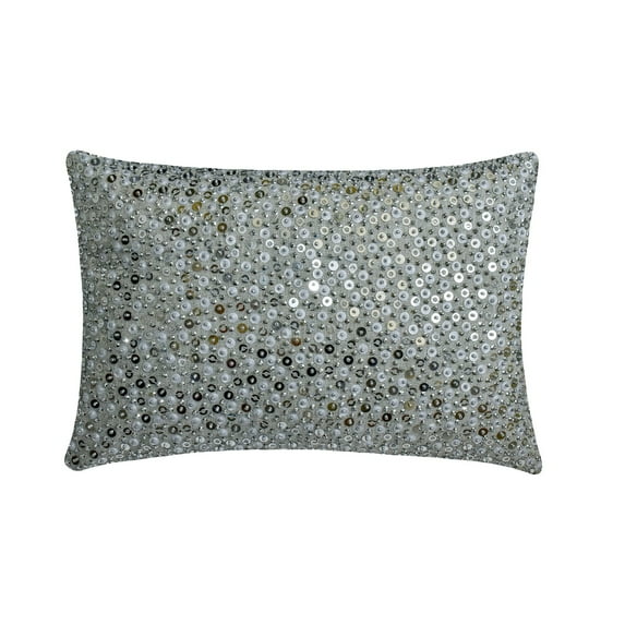 Decorative Silver 12"x20" (30x50 cm) Lumbar Pillow Cover, Jacquard Sequins Beaded & Lurex Oblong Pillow, Abstract Pattern Modern Style - Fizza
