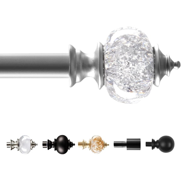 Decorative Silver Grey Curtain Rods for Windows 48 to 84 Inches, Classic Adjustable 3/4 Inch Diameter Single Curtain Rod Set for Bedroom Living Room, Curtain Rod with Silver Grey Finials