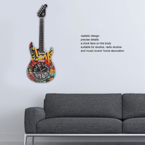 Decorative Simulation Guitar Wall Clock Retro Acoustic Instrument Clock for Home Room Decor 18.1 x 7.9 x 2.4 in / 46 x 20 x 6 cm
