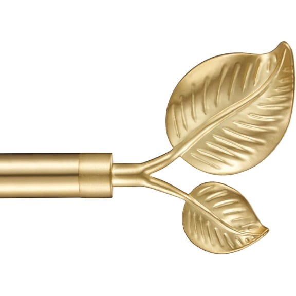 Decorative Single Curtain Rod with Leaf Finials - 1 Inch Diameter Adjustable Telescoping Drapery Rod for Windows (110-160 Inch, Warm Gold)