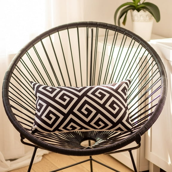 Decorative Single Throw Pillow Cover Greek Key 12" x 20" Black & White Lumbar for Couch, Bedding