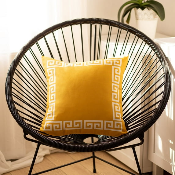 Decorative Single Throw Pillow Cover Greek Key 18" x 18" Yellow & White Square for Couch, Bedding