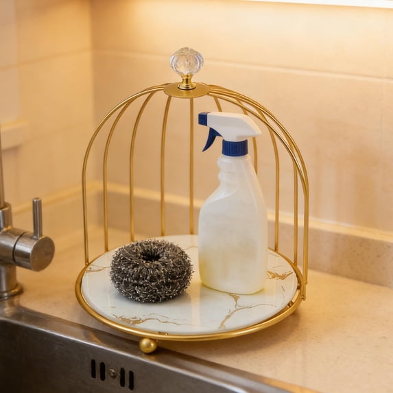 Decorative Single Tier Birdcage Stand - Versatile Display Rack for Desserts Cosmetics and Decor - Elegant Gold Iron Home and Kitchen Organizer