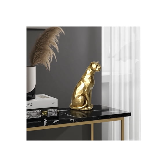 Decorative Sitting Leopard Sculpture for Home Decor - Contemporary Geometric Figurine for Bathroom, Office, or Shelf Decor - Ornamental Statue for Coffee Table or Living Room Decor - 10", Gold