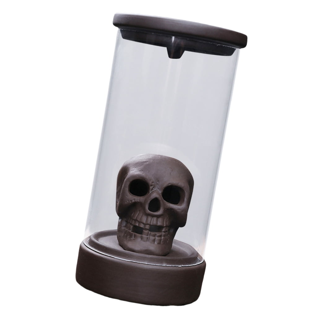 Decorative Skull Ceramics Incenses Holders with LED Light and Waterfall
