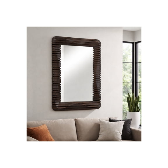 Decorative Slatted Wood Mirrors for Wall, Dorm, Office, and Bathroom - Modern Wall Mirror for Bedroom Decor - Timeless Rectangular Hanging Display for Hallway, Entryway, and Living Room - 41", Brown