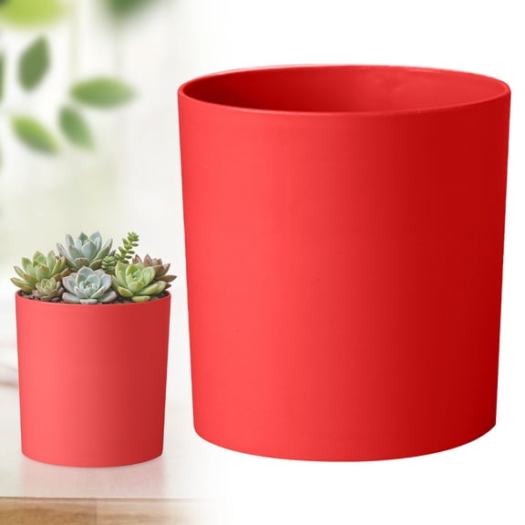 Decorative Small Garden Plant Pots, 5 inch Cylinder Flower Pots for Outdoor Indoor Plants, Decorative Plastic Planters with Drainage Holes for Garden House Plants Home Decor(Red,1PCS)