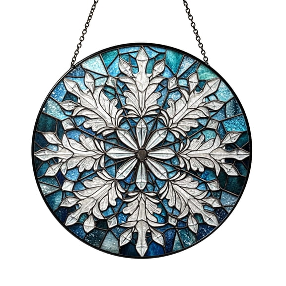 Decorative Snowflake Artwork Stained Glass Style Window Suncatcher Decor, Christmas Inspired Home Gift