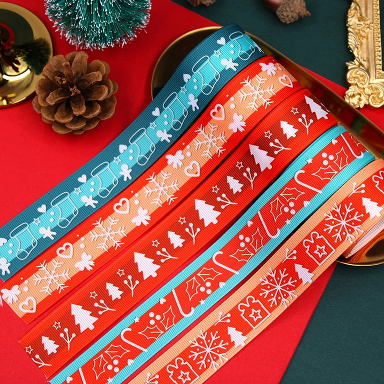 Decorative Snowflake Christmas Tree Print Ribbon - Printed