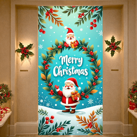 Decorative Snowflake Merry Christmas Banner Santa Claus Theme For Holiday Party Indoor Decor Christmas Celebration