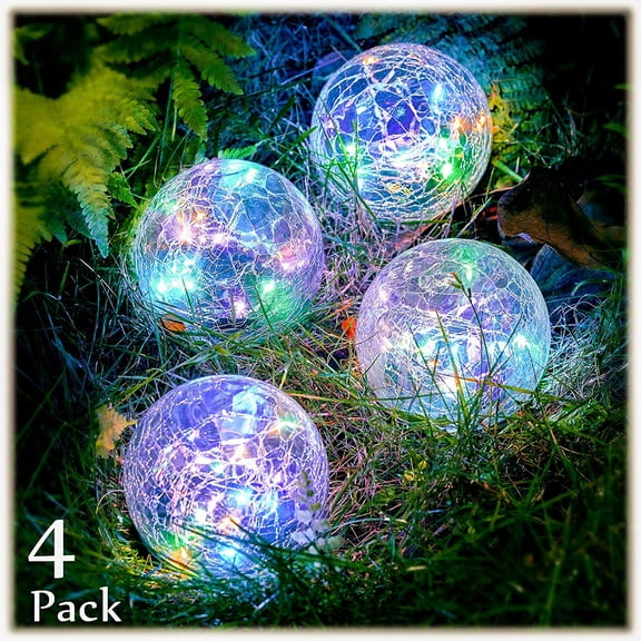Decorative Solar Globe Lights Outdoor Waterproof LED Cracked Glass Ball Lights for Pathway, Walkway, Garden, Yard, Lawn Decoration(4 Pcs,3.9 Inch)