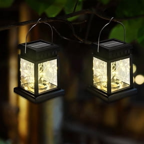 TiokMc Solar Powered Outdoor Hanging Lanterns, Waterproof Decorative Garden Lights, Warm White LED Solar Lanterns for Patio, Pathway, Backyard – 2 Pack