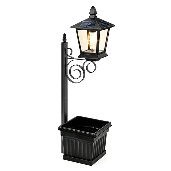 Decorative Solar Light Post Planting Basin Rustproof Iron Construction Automatic Solar Planter Lamp For Backyard