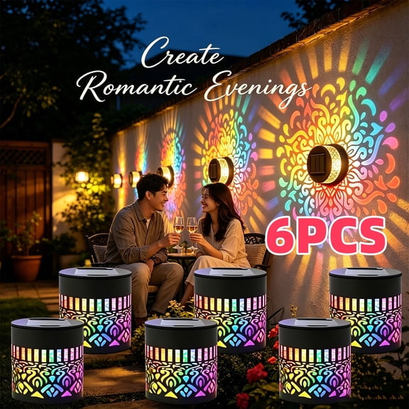 Decorative Solar Mandala Lights, 4PCS Solar-Powered Decor Projection Light, Solar Mandala Wall Lights Waterproof Outdoor Deck Step Stair Light for Garden Yard Backyard Post Patio Fence - 4PCS
