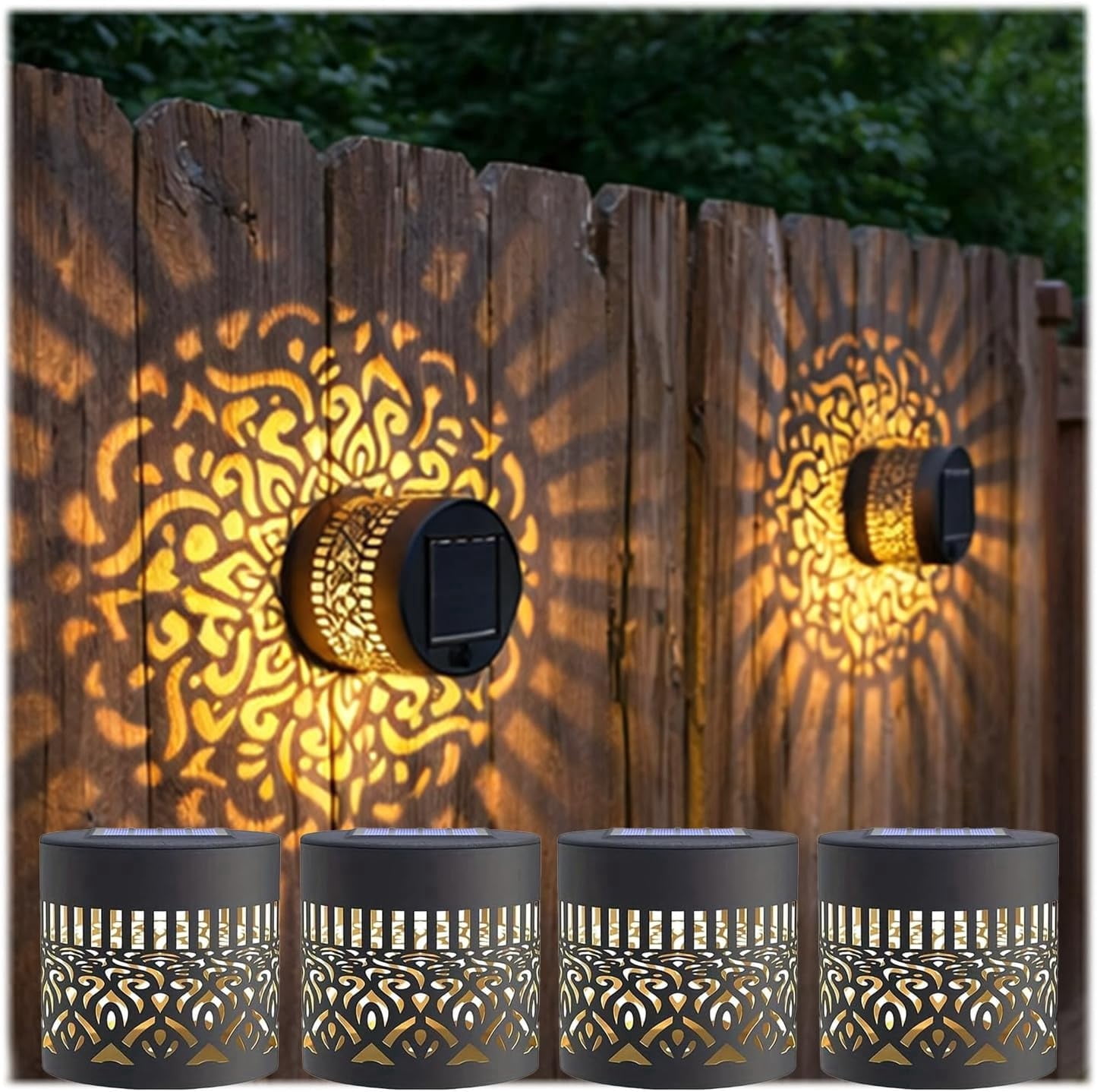 Decorative Solar Mandala Lights, Metal Solar Powered Outdoor Deck Step Wall Lights, Mandala Theme Waterproof Fence Light for Garden Post Patio Backyard Yard Decor(wwx)