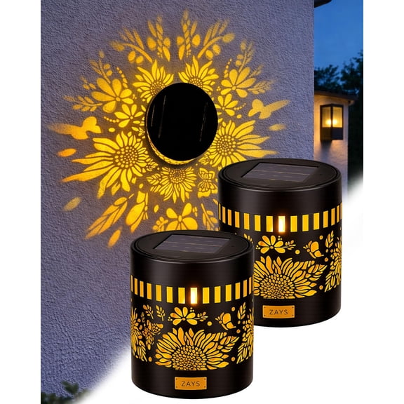 Decorative Solar Mandala Lights,Outdoor LED Metal Solar Powered,Theme Waterproof Deck Step Wall Light,Improvement Ceiling Sunflower Lamp for Garden Fence Yard Decor Post Patio (2, Sunflower)