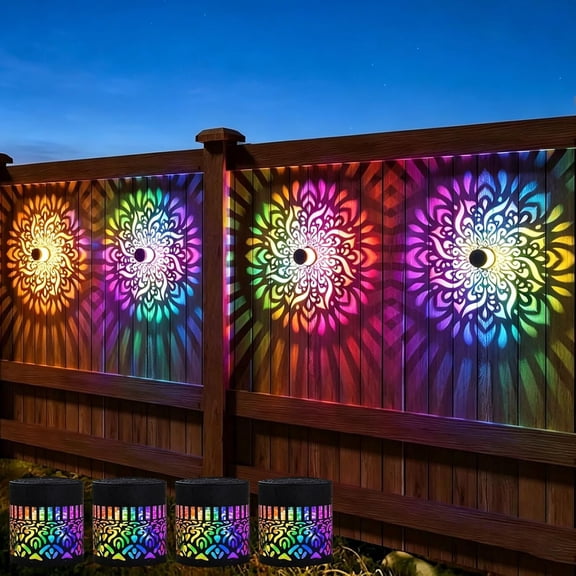 Decorative Solar Mandala Lights, Solar Metal Mandala Fence Lights, Mandala Theme Waterproof Fence Light for Garden Post Patio Backyard Decor (4)