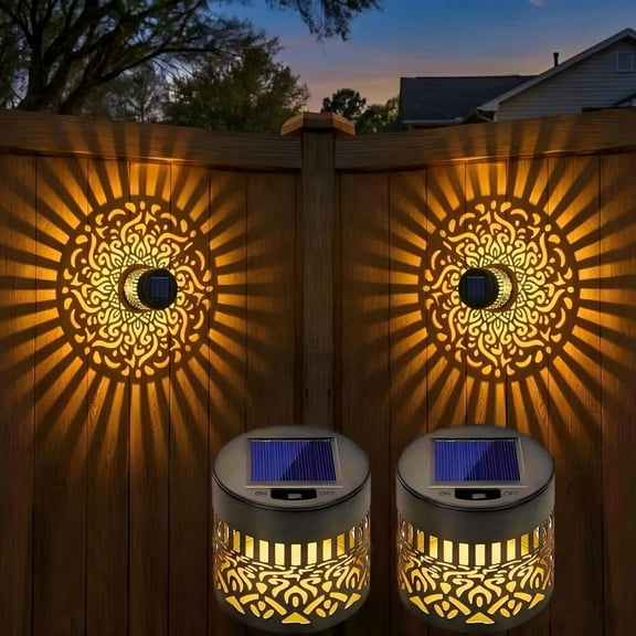 Decorative Solar Mandala Lights Solar Metal Mandala Fence Lights Waterproof IP65 Deck Step Wall Lights Garden Patio Backyard Post Holiday Gift War-2PCS