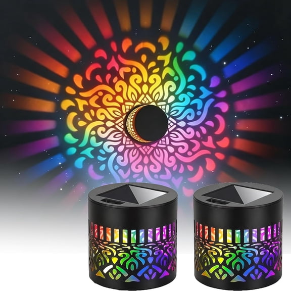 Decorative Solar Mandala Lights,Waterproof Solar Mandala Lights Outdoor, Solar Powered Outdoor Deck Step Wall Lights, for Terrace, Courtyard, Backyard and Garden 2PCS