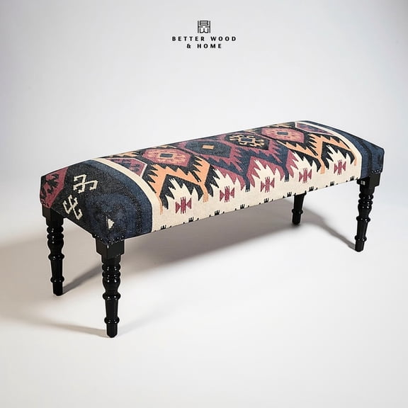 Better Wood & Home Southwestern Upholstered Accent Bench for Bedroom, Home or Office