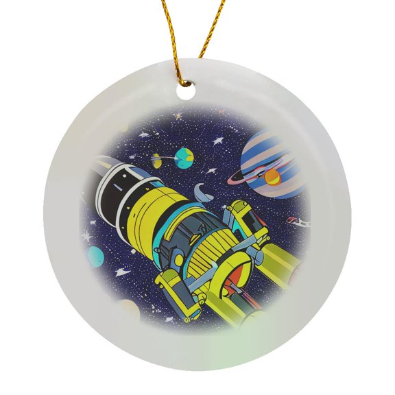 3drose, Decorative Space Exploration Art. Spaceships, Stars, Planets Gift, Circle Porcelain Ornament