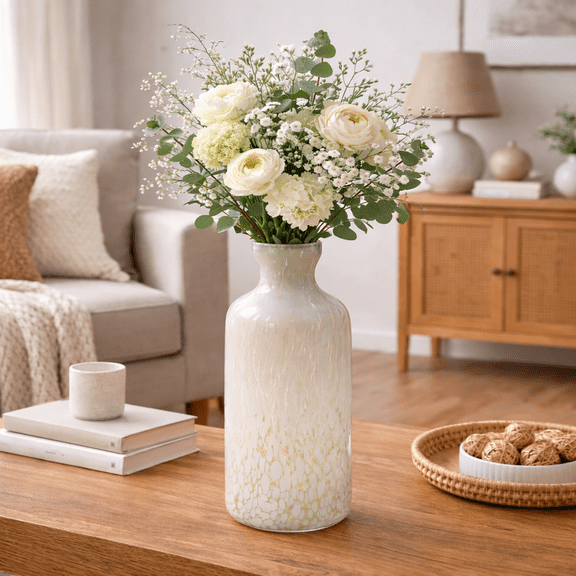 Expobazaar Vase | Ivory Splutter Glass Vase | 4X10"