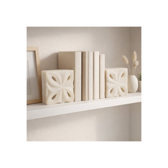 Decorative Square Bookends for Bookshelf Decor - Book Accessories for Office Desk, Home Library, or Living Room Decor - Modern Book Ends for Open Kitchen Shelving - Set of 2, 6", White