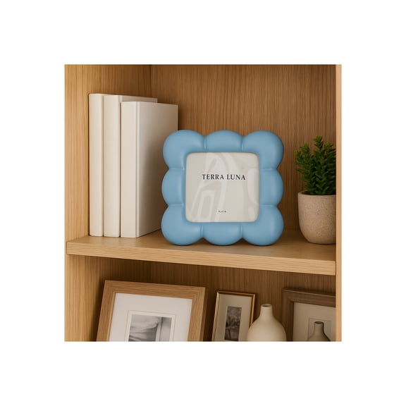 Decorative Square Bubble Edge Picture Frame for Home Decor - Cute and Fun Accent for Tabletop Picture Styling - Minimalist Photo Frame for Bedroom, Entryway, or Dorm Wall Decor - 6", Blue