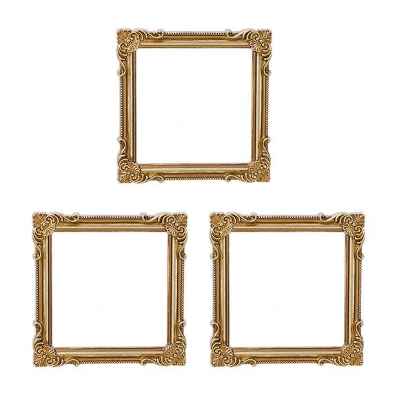 Decorative Square Picture Frame Set of 3 Resin Relief Border for Tabletop Photo Styling, Bedroom Decor, Study Accent