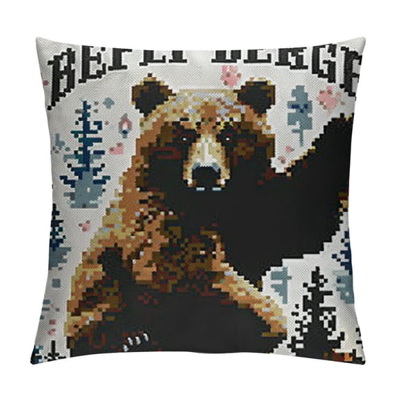 Decorative Square Pillow Covers Bear, Don't Wake The Bear Quote Polyester Pillow Case Set Soft Cushion Cover Pillowcases for Home Bedroom Couch Sofa Armchair, Black Bear