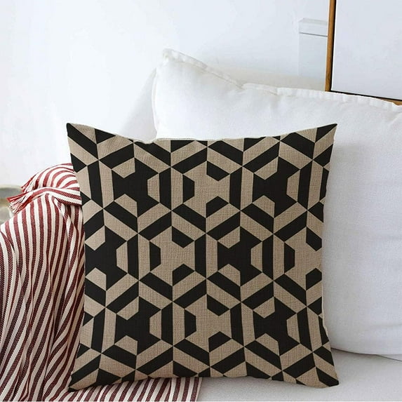 Decorative Square Throw Pillow Cover Geometric Strip Simple Tile Symmetry Modern Pattern Beige Geometry Black Abstract Rhombus Graphic Linen Cushion Cover 18 x 18 Inch for Couch Bedroom Car Bench