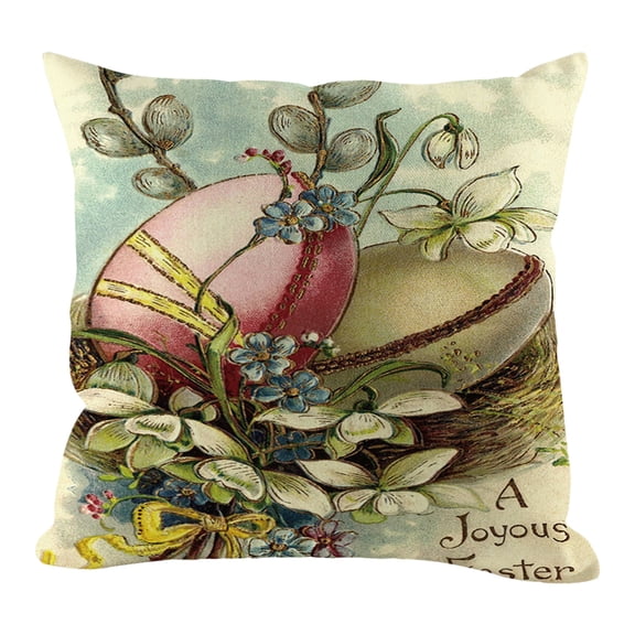 Decorative Square Throw Pillow Cover with Easter Theme Chick and Floral Print for Sofa Bed Living Room Home Decor