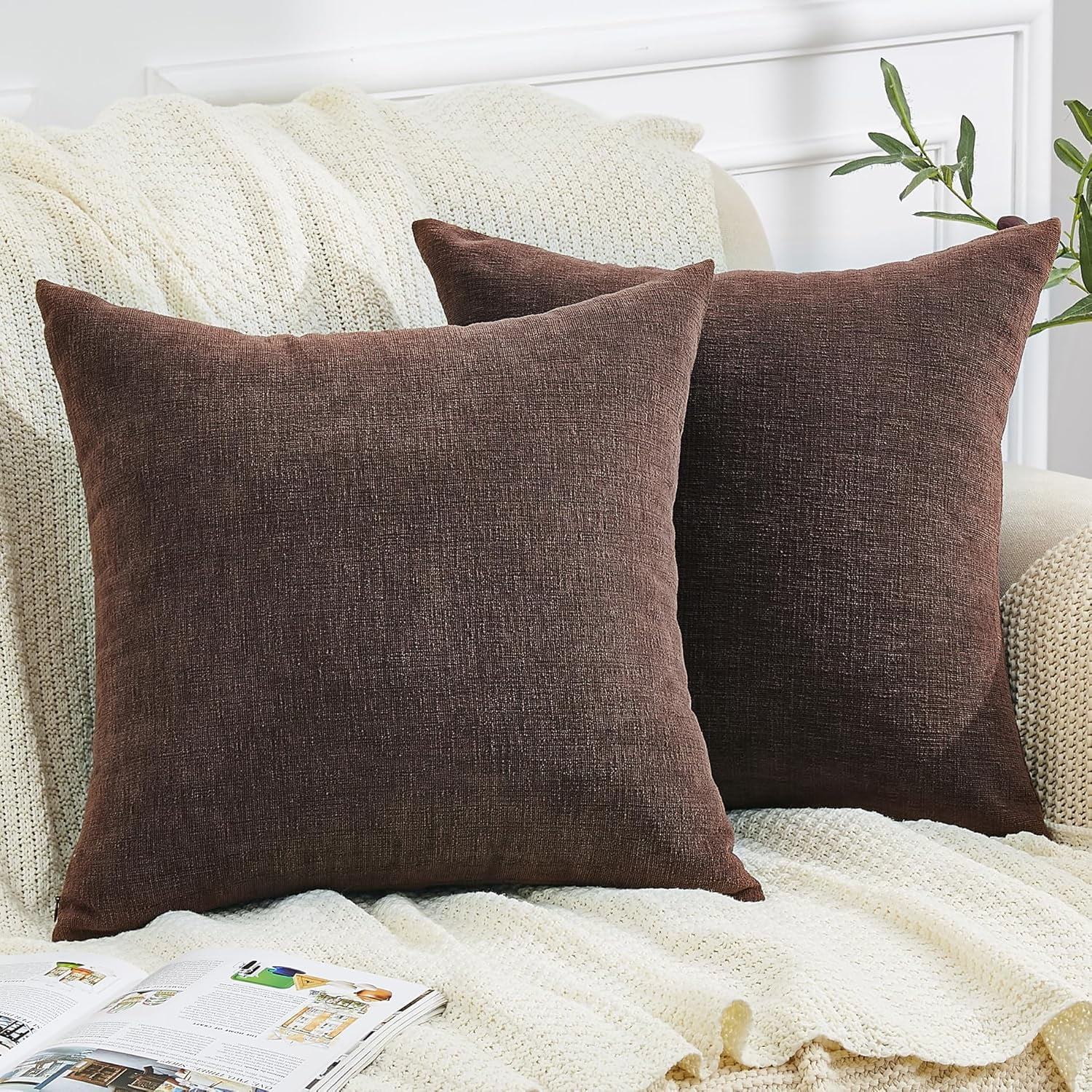 Decorative Square Throw Pillow Covers 18x18 Inch Set of 2, Soft ...