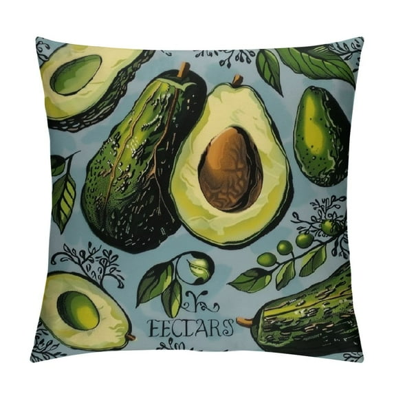 Decorative Square Throw Pillow Covers Aesthetic Avocado Blue Pattern Pillow Case for Home Office Car