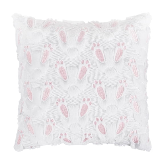 Decorative Square Throw Pillow with Embossed Bunny Pattern Soft Plush Material for Sofa Bed Chair Home Decor Cushion Cover