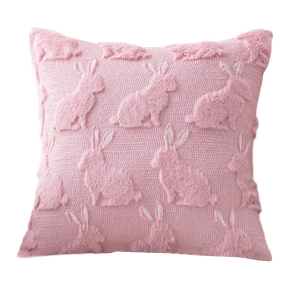 Decorative Square Throw Pillow with Textured Bunny Pattern Soft Plush Cushion for Sofa Bed Living Room