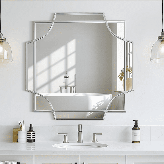 30"x30" Decorative Wall Mirror, Silver Accent Modern Mirror for Bathroom, Living Room & Entryway, Framed Wall Art with Elegant Design
