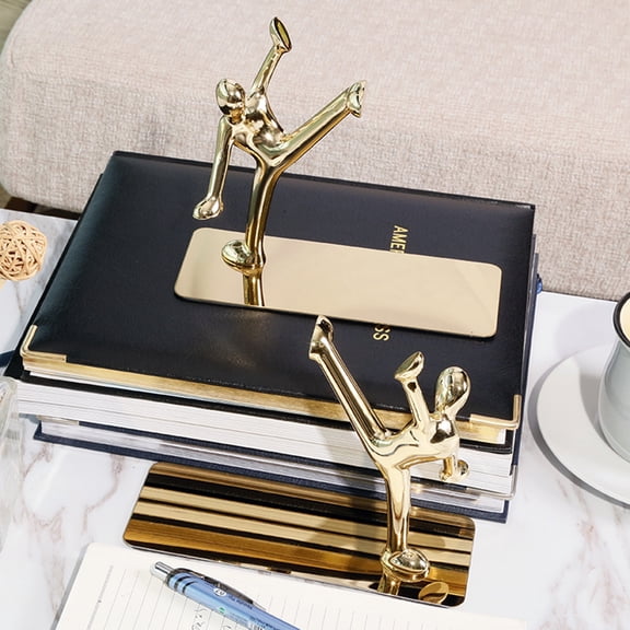 Decorative Stainless Steel Kung Fu Man Bookends Heavy Duty Metal Book Stand Holder Support for Shelves Office Home Study Desk Decor Gold 7.3 x 2.8 x 6.0 inches / 18.5 x 7 x 15.3 cm