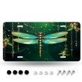 thumbnail image 1 of Decorative Stainless Steel License Plate Frame – Unique and Rust-Free Car Tag-dragonfly_made_of_green_and_gold_with_gemstones_hanging, 1 of 7