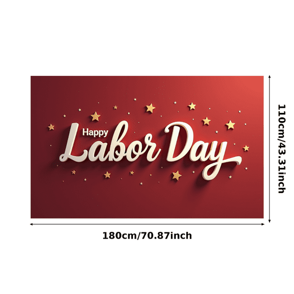 Decorative Stars Happy Labor Day Banner Red Background Holiday Decoration for Indoor Event Office Party