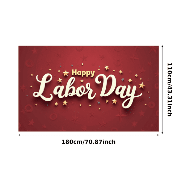 Decorative Stars Happy Labor Day Banner Red Background Holiday Decoration for Indoor Event Office Party