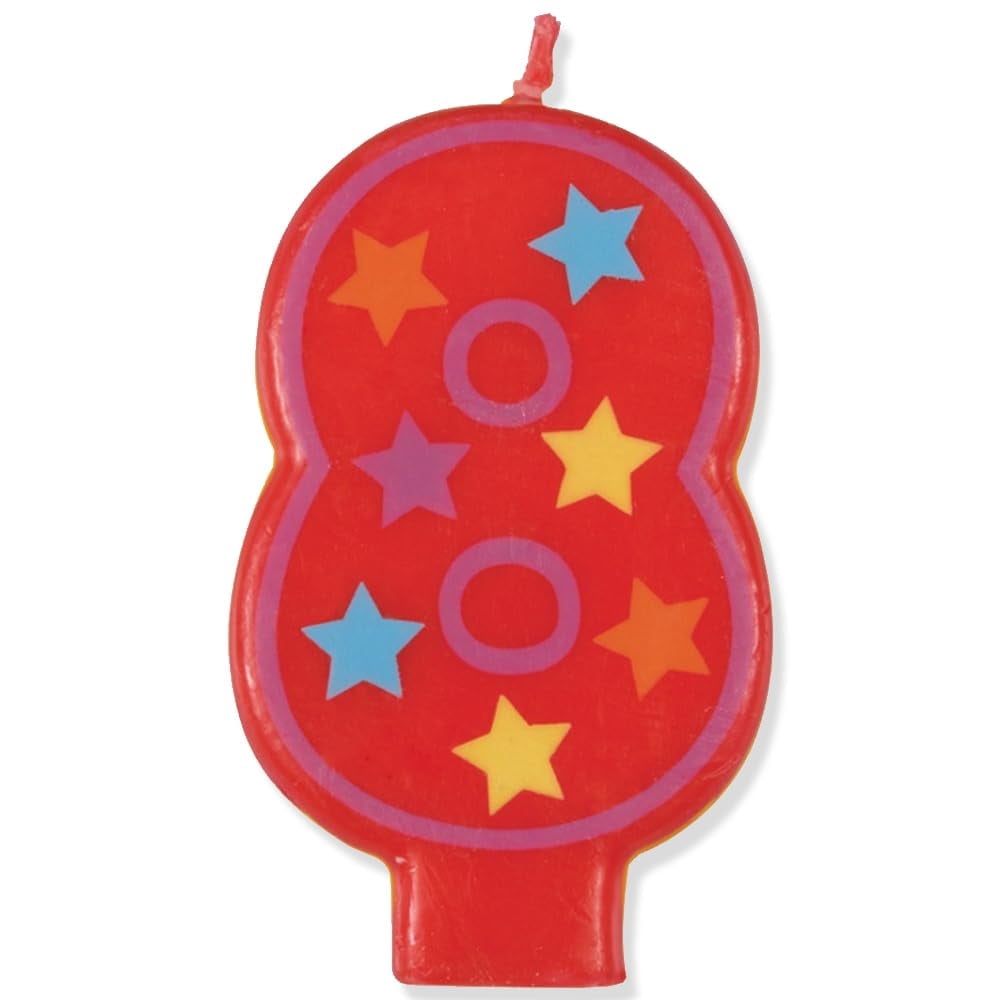 Unique Decorative Stars Number 8 Birthday Candle, 0.5"W x 3.5"H, Red