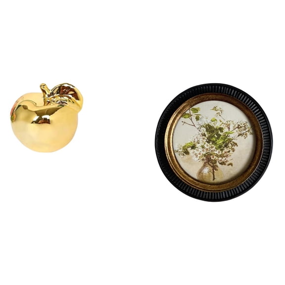 Decorative Statue Fruit Sculpture Round Picture Frame Elegant Ceramic Resin Vintage Wall Hanging for Home Office Bedroom