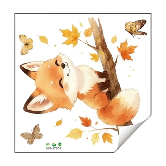 Decorative Sticker 15in Cartoon Autumn Maple Leaf Fox Wall Decal for Study Living Room Glass Window Display