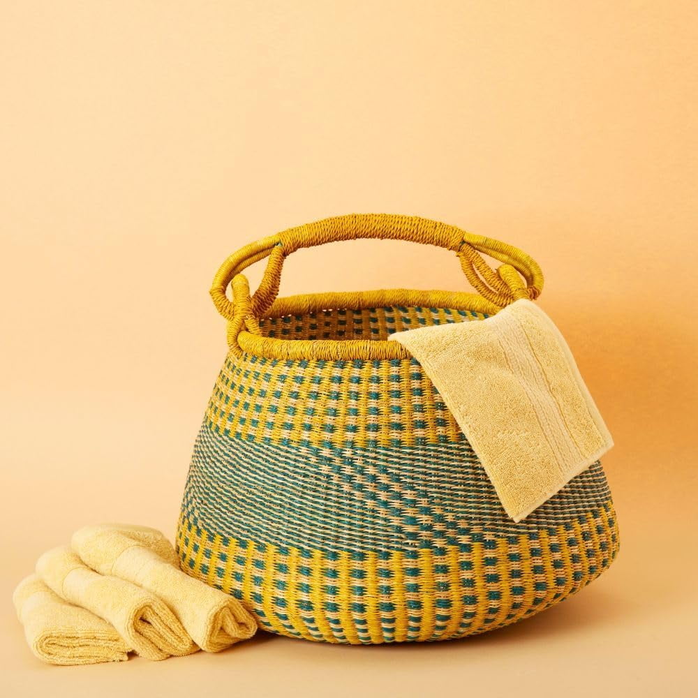 Decorative Storage Basket Home Decor - Large, Pot Shape, Yellow Blue ...