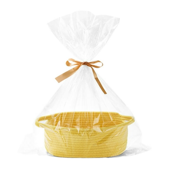 Decorative Storage Basket with Handle, Woven Rope Organizer Bin for Toys Blankets, Gift Ready with Bag And Ribbon, 12X8X5 Inch Yellow Tanuke