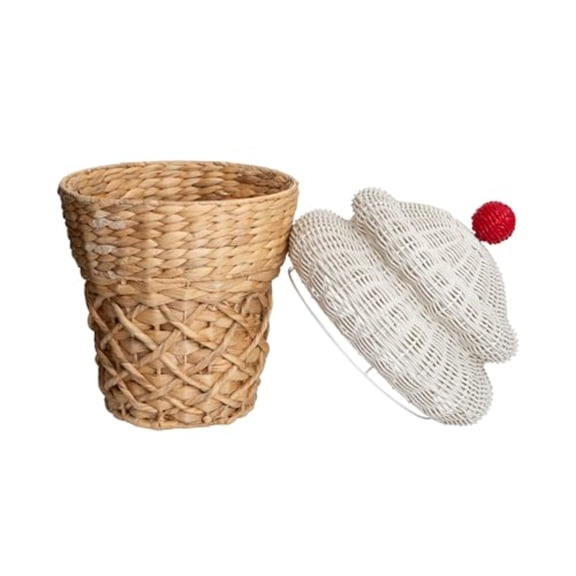 Decorative Storage Bin Ice Cream Cone Shaped Storage Basket Made of Durable Woven Water Hyacinth Great for Nursery Bedroom Playroom