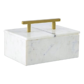 Decorative Storage Box- Gold Brass Handle- 7 Inch Luxe White Marble