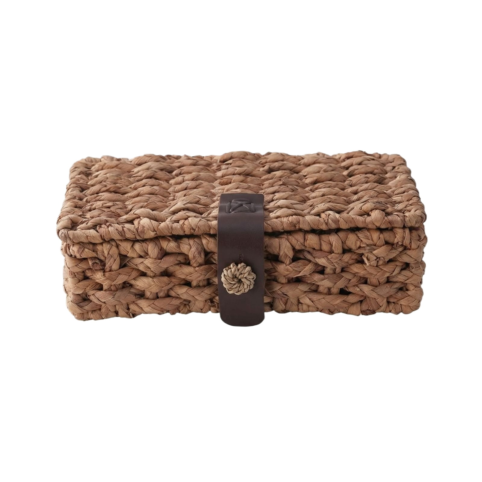 Decorative Storage Box with Lid, Handwoven Water Hyacinth Wicker Basket, Natural Woven Organizer for Shelf,Coffee Table,Console Table,Entryway,Living Room,Rustic Farmhouse Home Décor Storage Solution